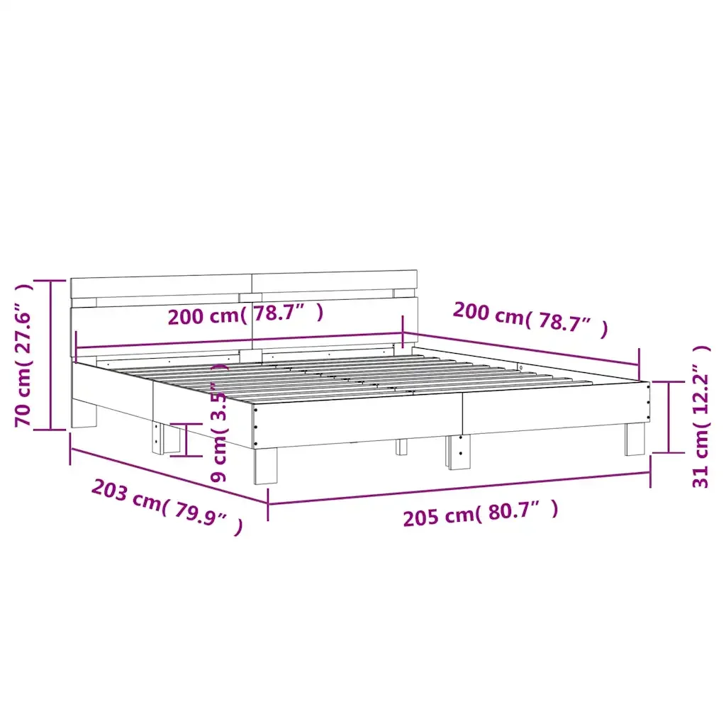 Letto matrimoniale | Letto per adulti | Giroletto Testiera Rovere Sonoma 200x200 cm Legno Multistrato - Image 10