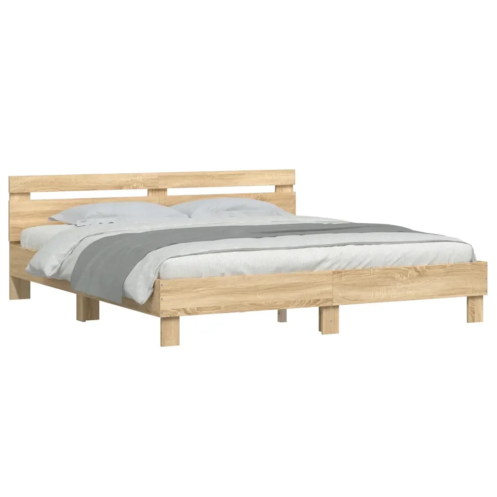 Letto matrimoniale | Letto per adulti | Giroletto Testiera Rovere Sonoma 200x200 cm Legno Multistrato - Image 4