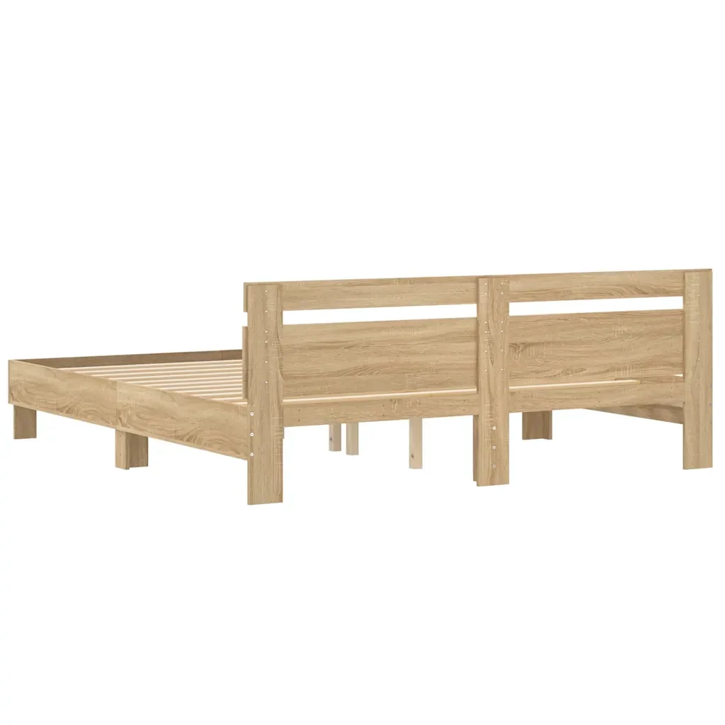 Letto matrimoniale | Letto per adulti | Giroletto Testiera Rovere Sonoma 200x200 cm Legno Multistrato - Image 7
