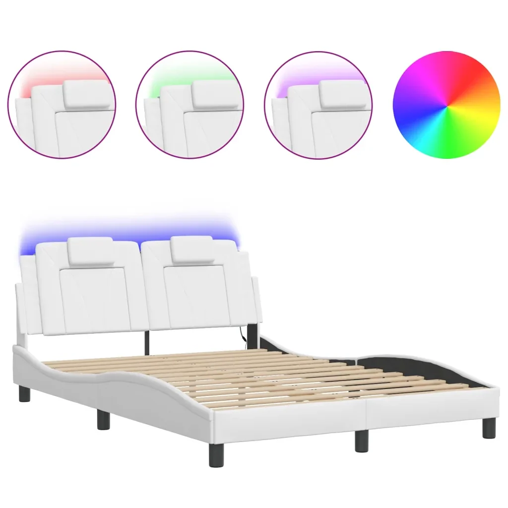 Letto matrimoniale | Letto per adulti | Giroletto Viana con LED senza Materasso Bianco 120x200 cm