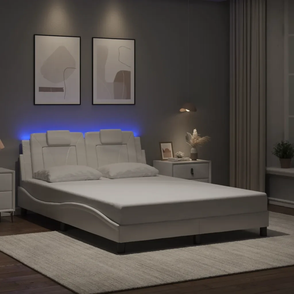 Letto matrimoniale | Letto per adulti | Giroletto Viana con LED senza Materasso Bianco 140x190 cm - Image 2