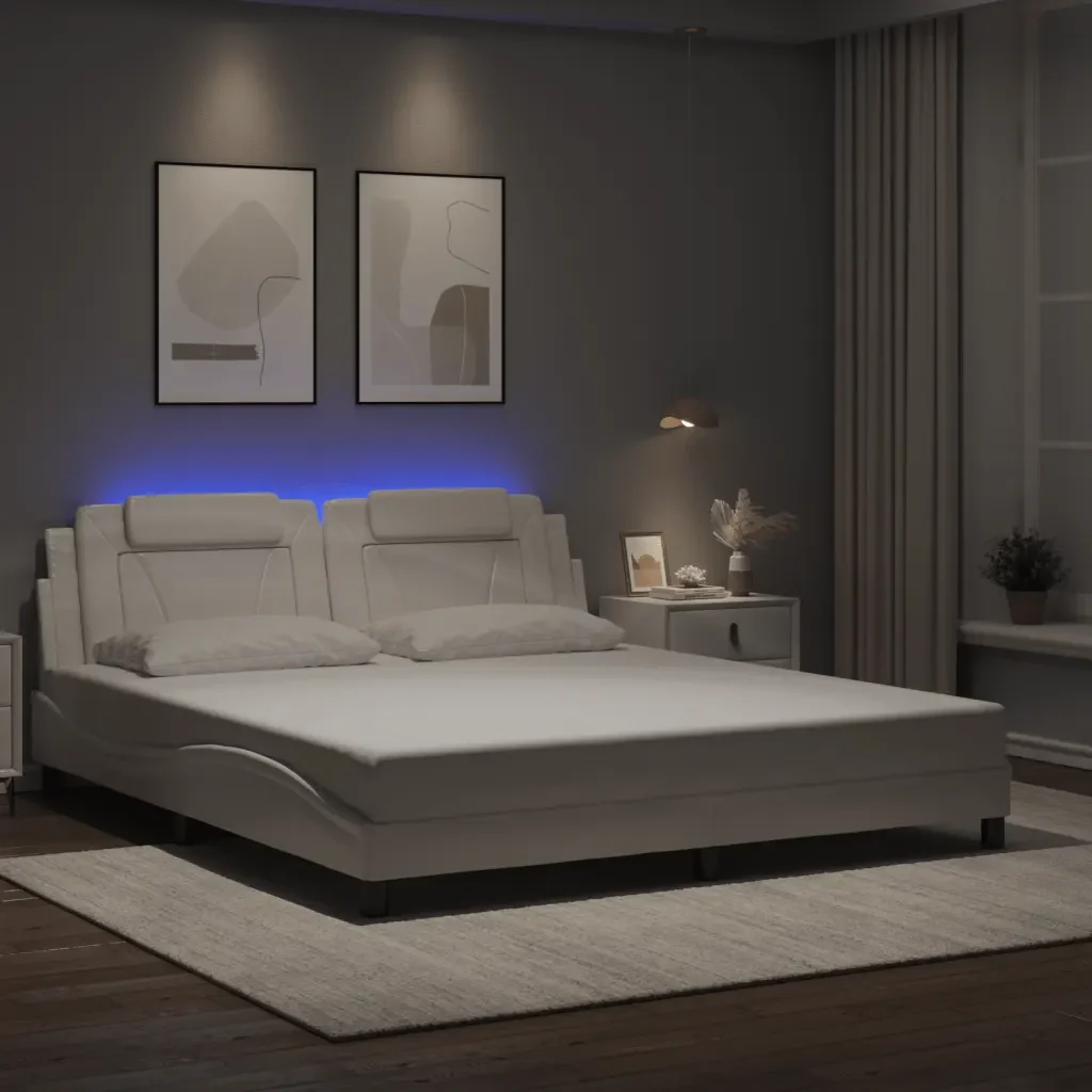 Letto matrimoniale | Letto per adulti | Giroletto Viana con LED senza Materasso Bianco 180x200 cm - Image 2