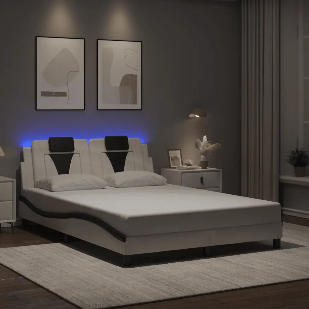 Letto matrimoniale | Letto per adulti | Giroletto Viana con LED senza Materasso Bianco e Nero 140x200 cm - Image 2