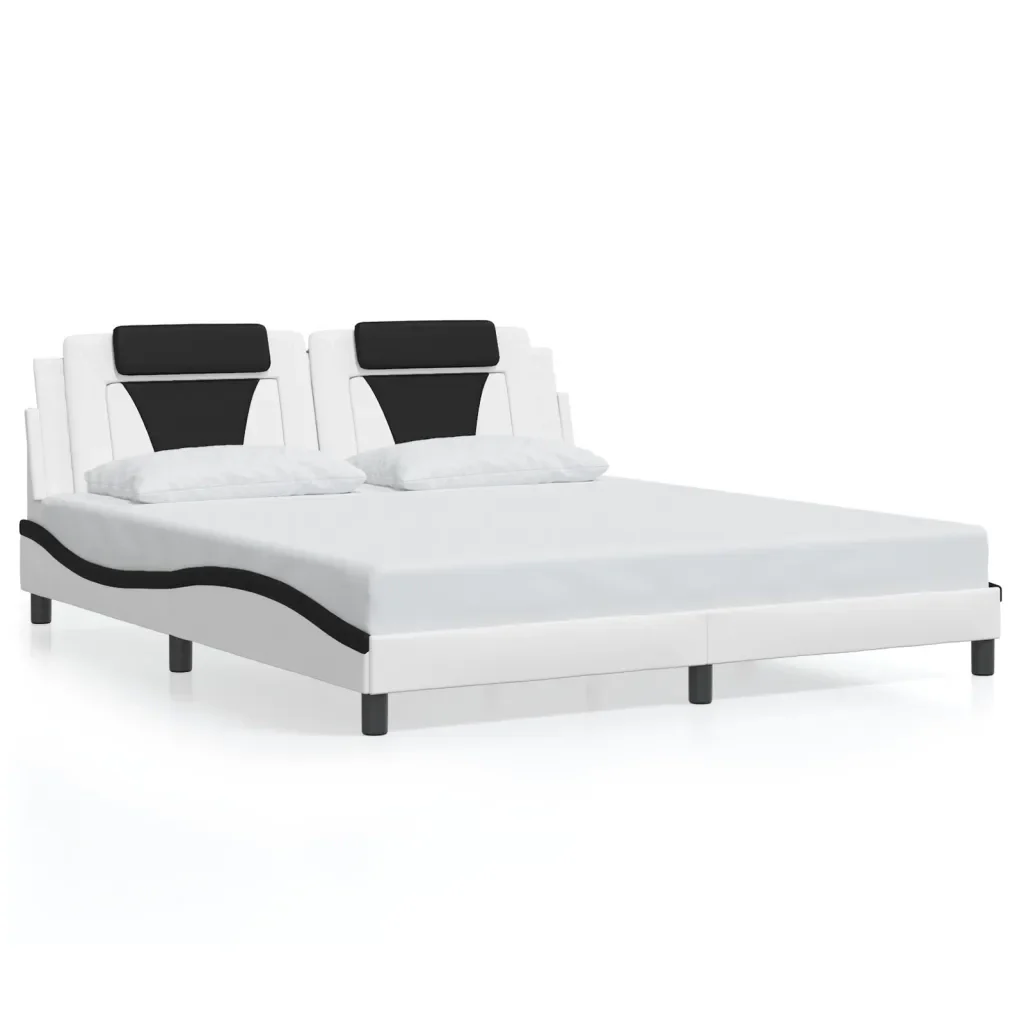 Letto matrimoniale | Letto per adulti | Giroletto Viana con LED senza Materasso Bianco e Nero 180x200 cm - Image 5