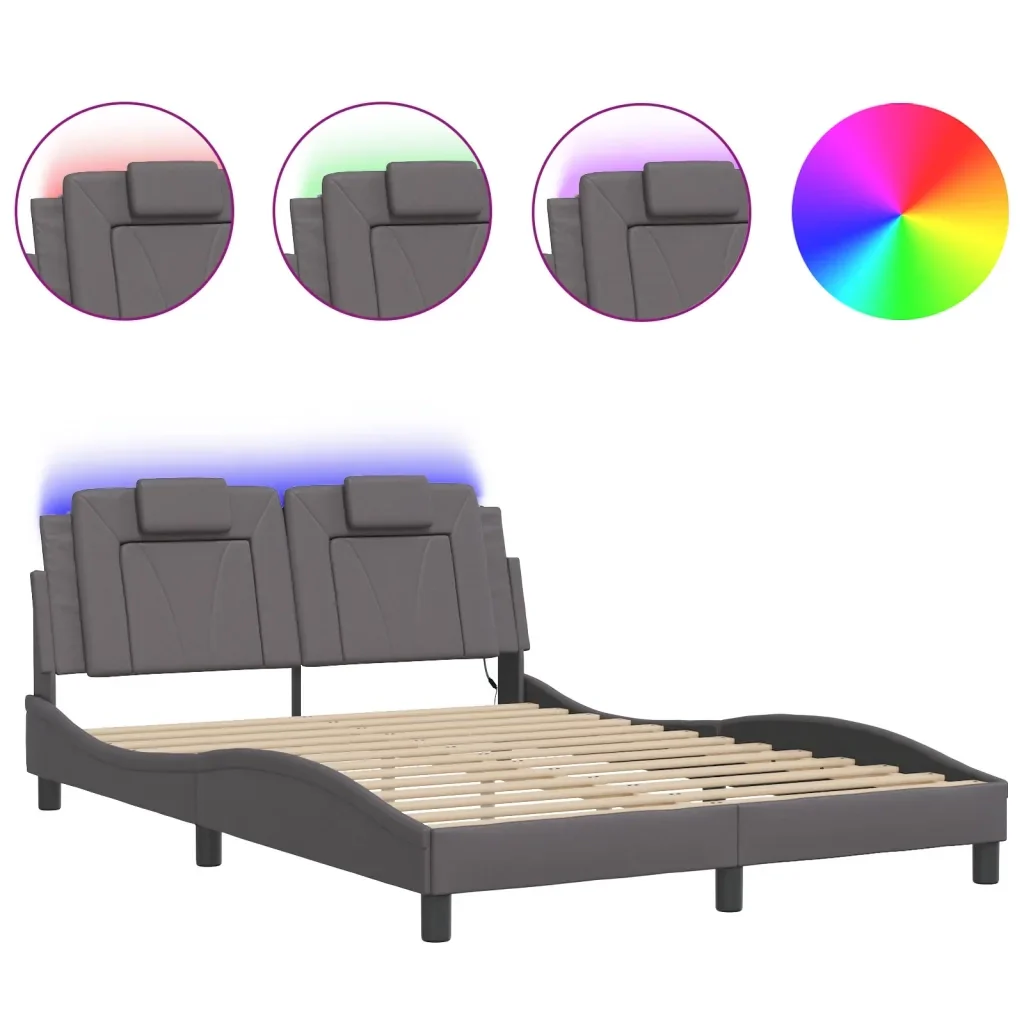 Letto matrimoniale | Letto per adulti | Giroletto Viana con LED senza Materasso Grigio 140x190 cm