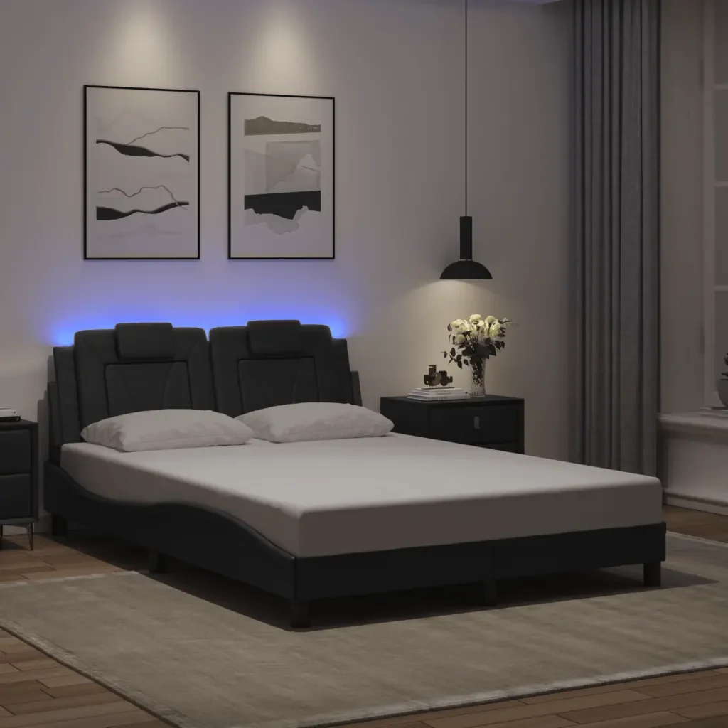 Letto matrimoniale | Letto per adulti | Giroletto Viana con LED senza Materasso Grigio 140x190 cm - Image 2