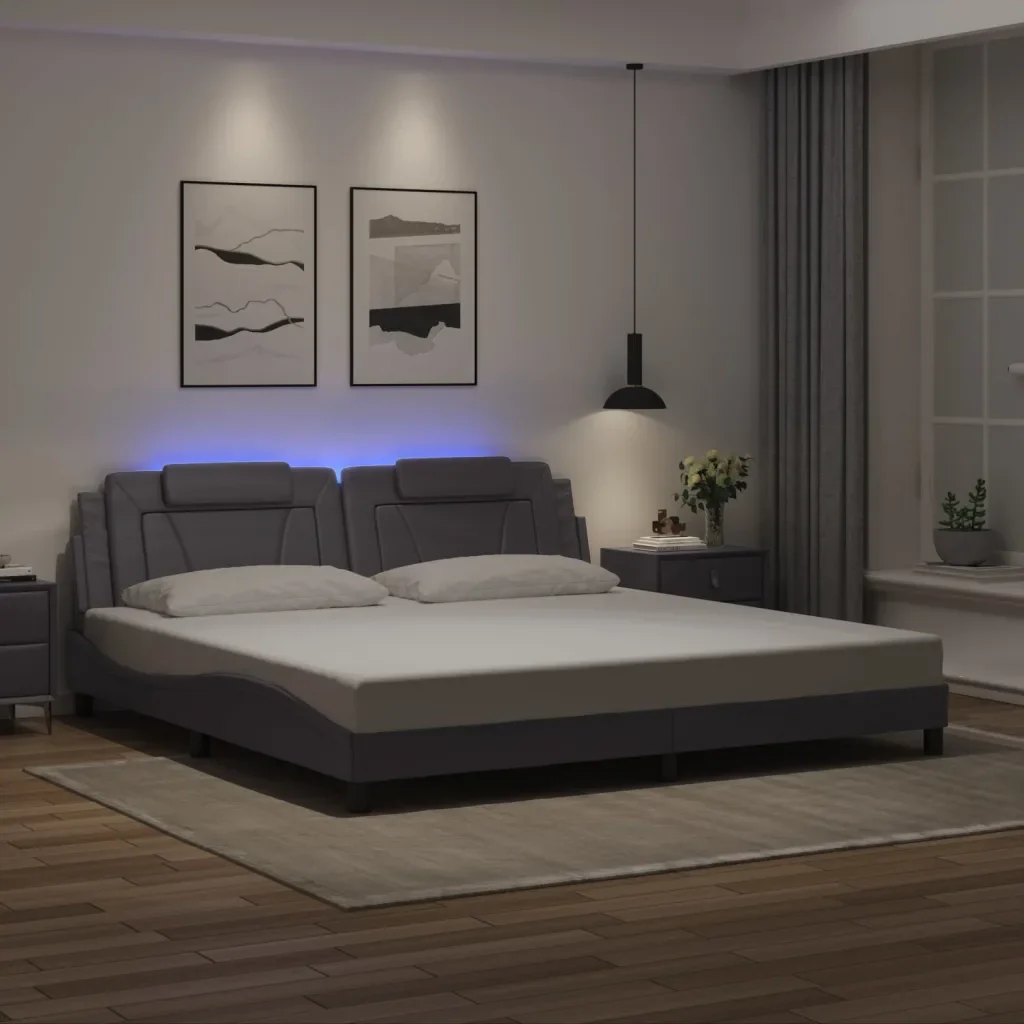Letto matrimoniale | Letto per adulti | Giroletto Viana con LED senza Materasso Grigio 200x200 cm - Image 2