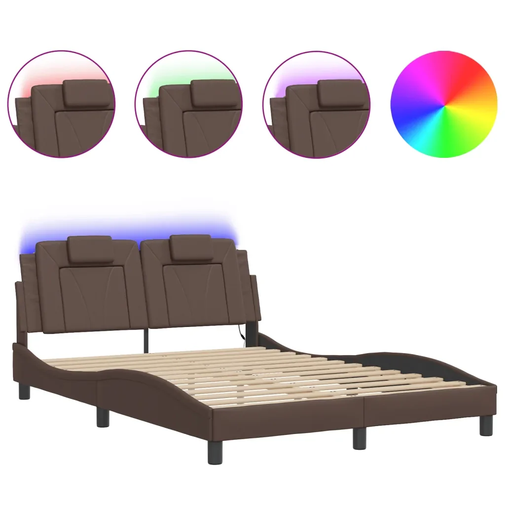 Letto matrimoniale | Letto per adulti | Giroletto Viana con LED senza Materasso Marrone 140x190 cm