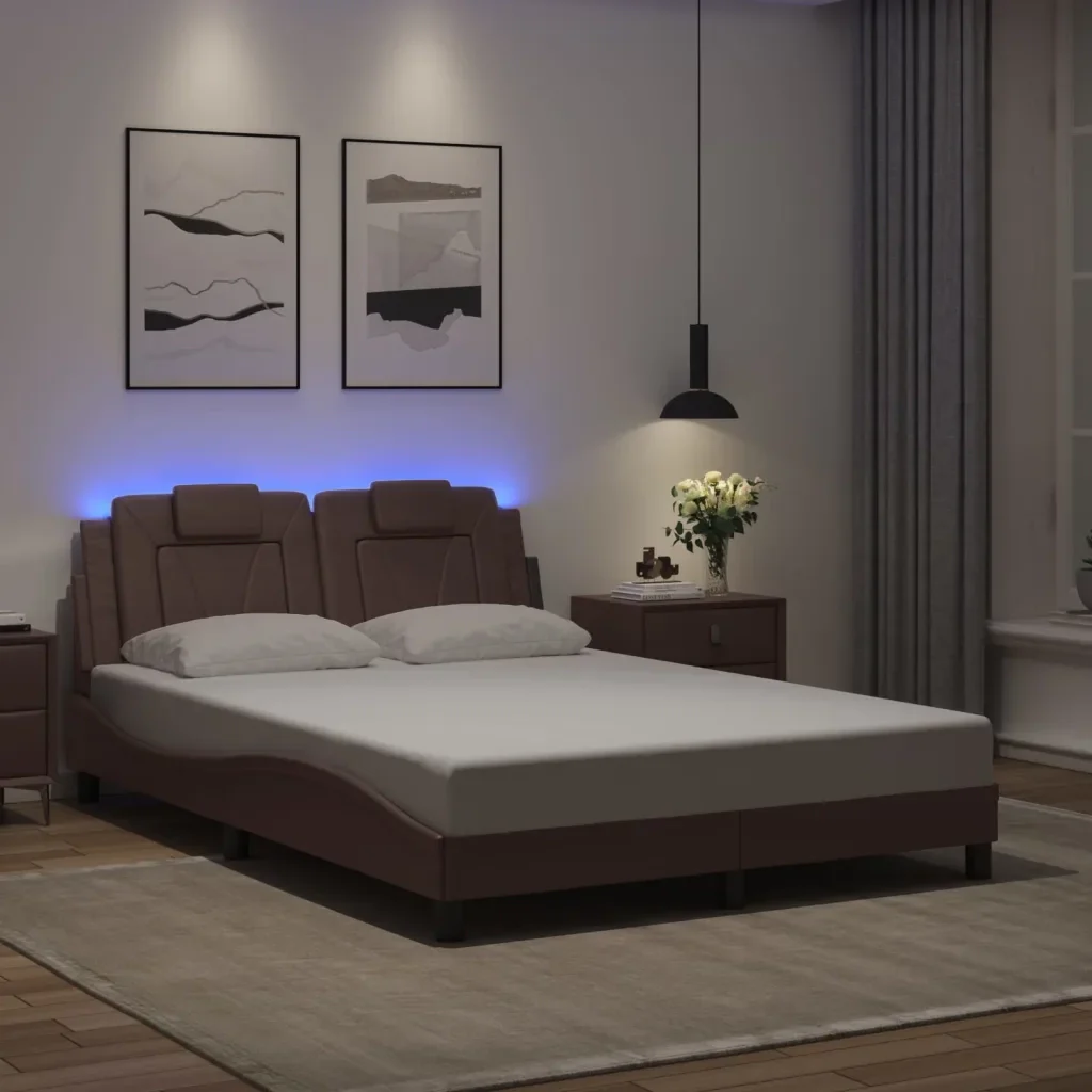 Letto matrimoniale | Letto per adulti | Giroletto Viana con LED senza Materasso Marrone 140x190 cm - Image 2