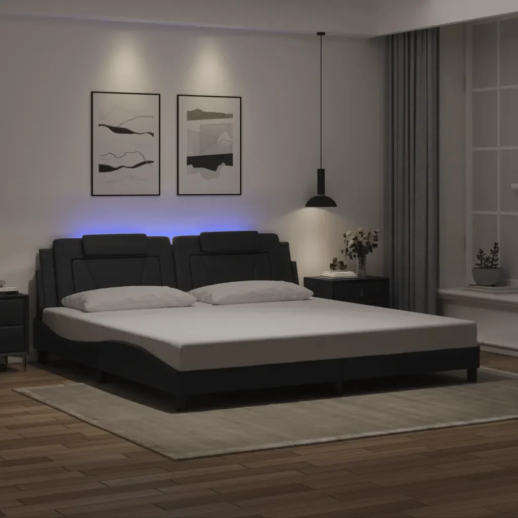 Letto matrimoniale | Letto per adulti | Giroletto Viana con LED senza Materasso Nero 200x200 cm - Image 2