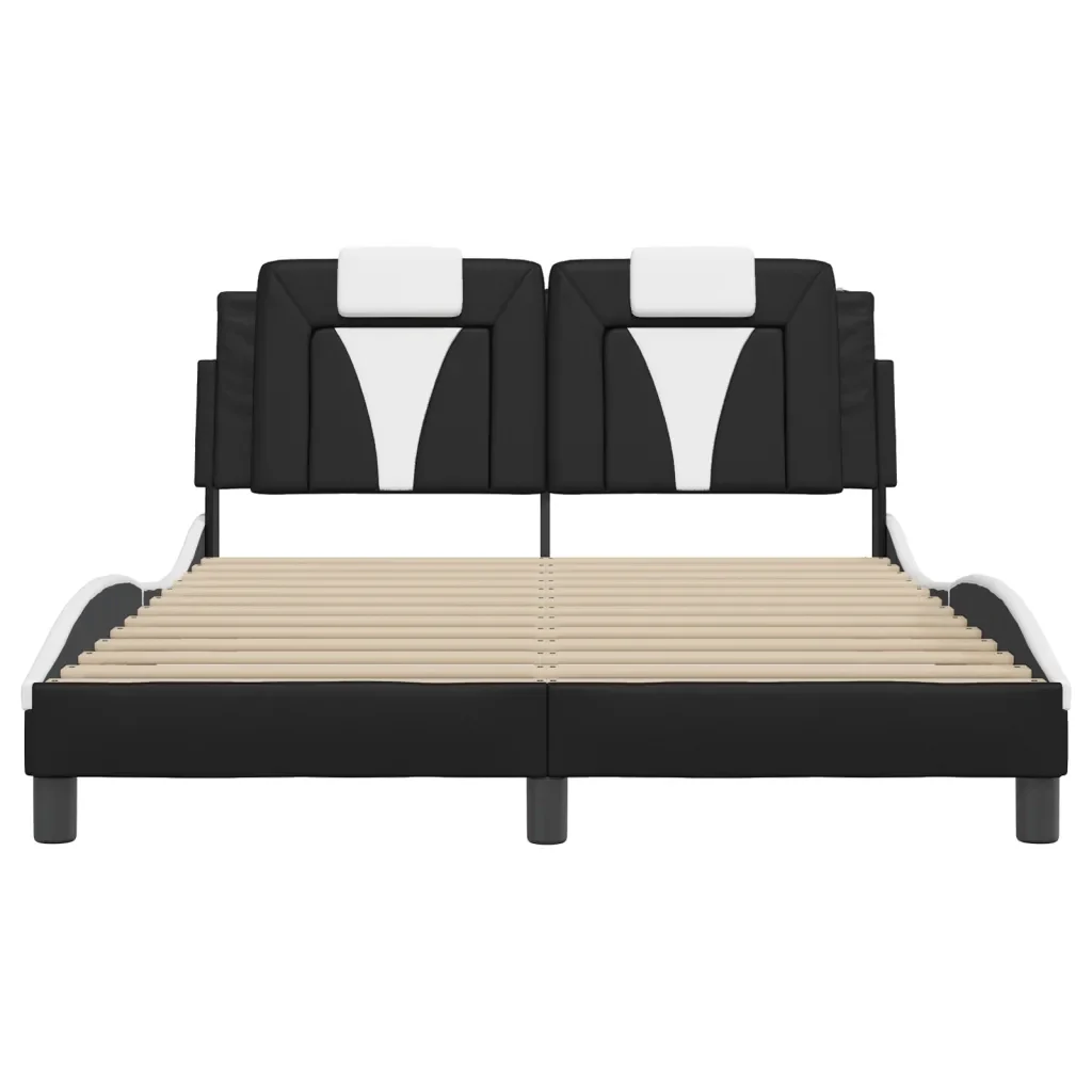 Letto matrimoniale | Letto per adulti | Giroletto Viana con LED senza Materasso Nero e Bianco 140x190 cm - Image 6