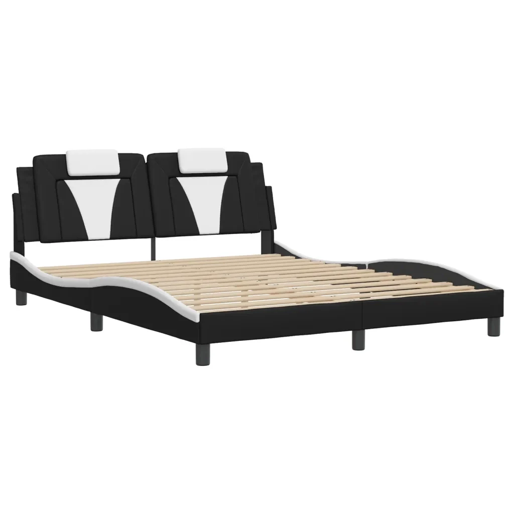 Letto matrimoniale | Letto per adulti | Giroletto Viana con LED senza Materasso Nero e Bianco 160x200 cm - Image 3
