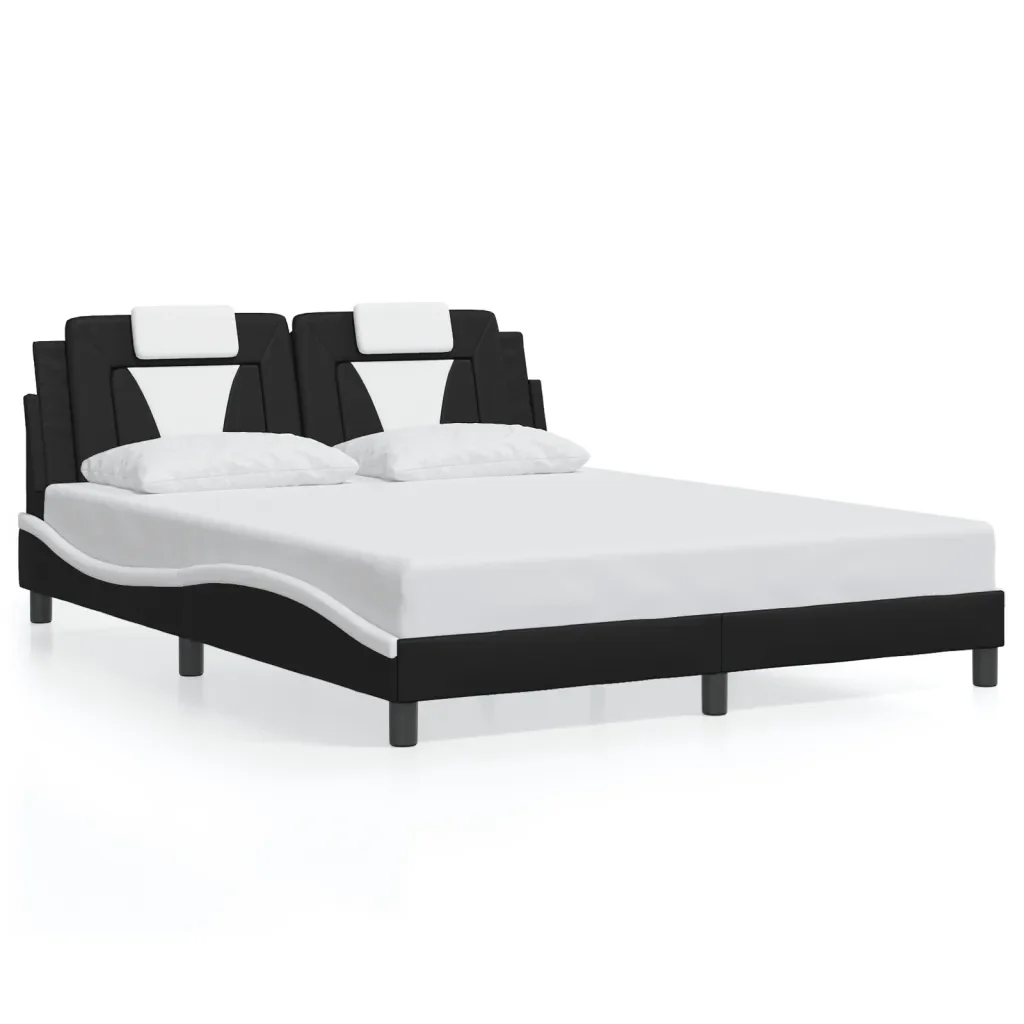 Letto matrimoniale | Letto per adulti | Giroletto Viana con LED senza Materasso Nero e Bianco 160x200 cm - Image 5