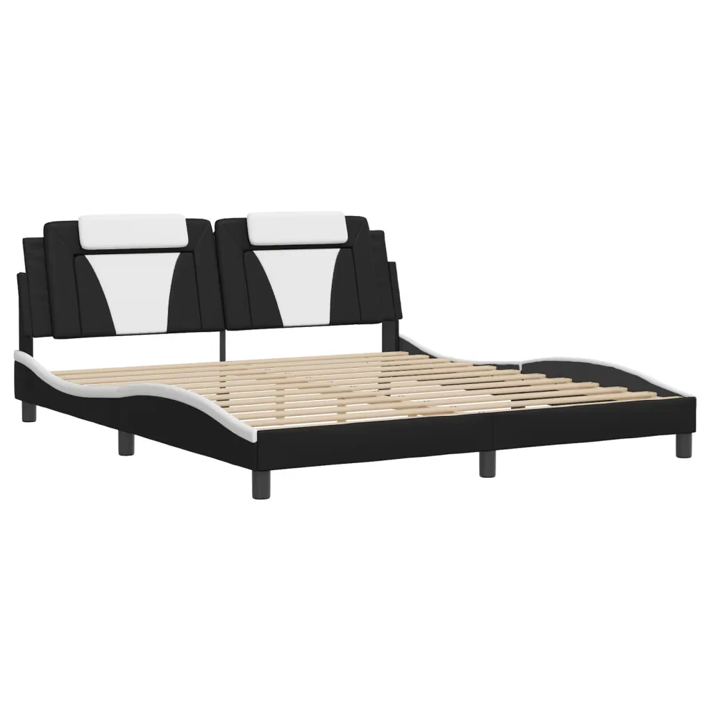 Letto matrimoniale | Letto per adulti | Giroletto Viana con LED senza Materasso Nero e Bianco 180x200 cm - Image 4