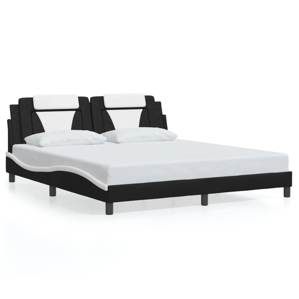 Letto matrimoniale | Letto per adulti | Giroletto Viana con LED senza Materasso Nero e Bianco 180x200 cm - Image 5