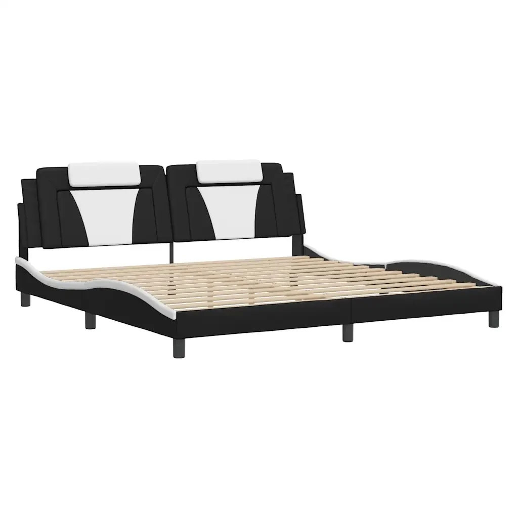 Letto matrimoniale | Letto per adulti | Giroletto Viana con LED senza Materasso Nero e Bianco 200x200 cm