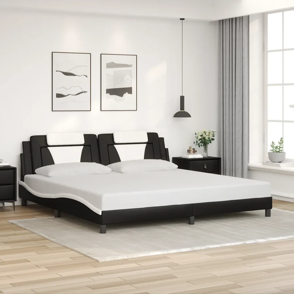 Letto matrimoniale | Letto per adulti | Giroletto Viana con LED senza Materasso Nero e Bianco 200x200 cm - Image 3