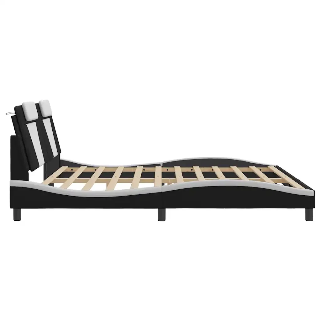 Letto matrimoniale | Letto per adulti | Giroletto Viana con LED senza Materasso Nero e Bianco 200x200 cm - Image 8