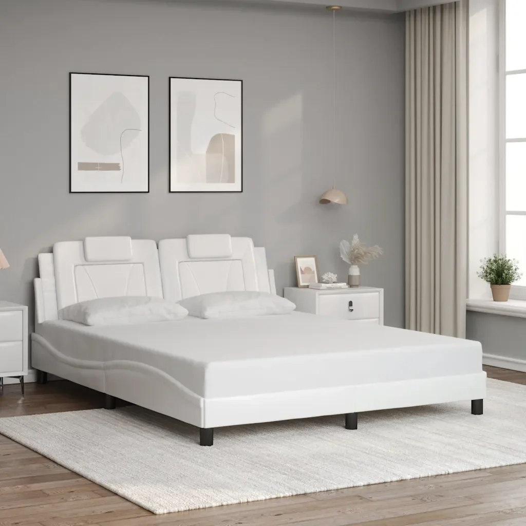 Letto matrimoniale | Letto per adulti | Giroletto Viana senza Materasso Bianco 160x200 cm in Similpelle - Image 2