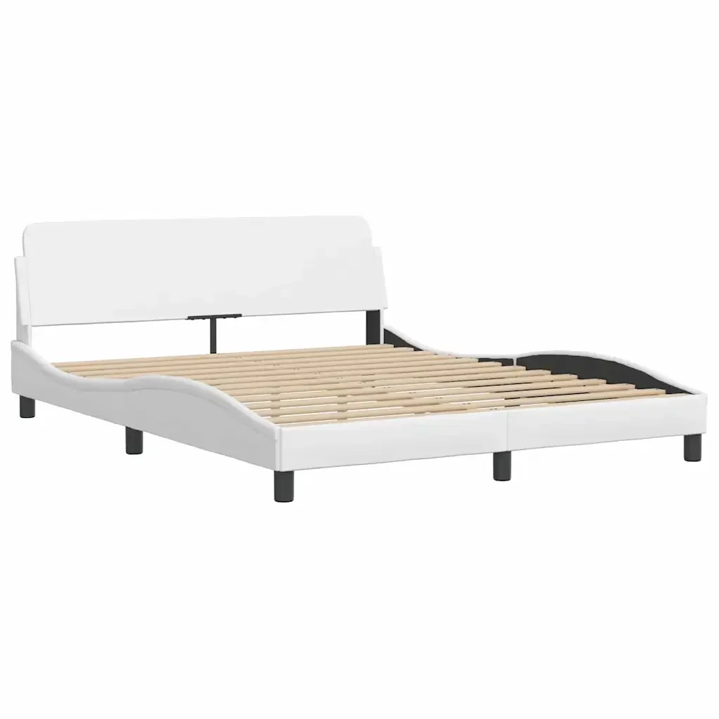 Letto matrimoniale | Letto per adulti | Giroletto Viana senza Materasso Bianco 160x200 cm in Similpelle - Image 5