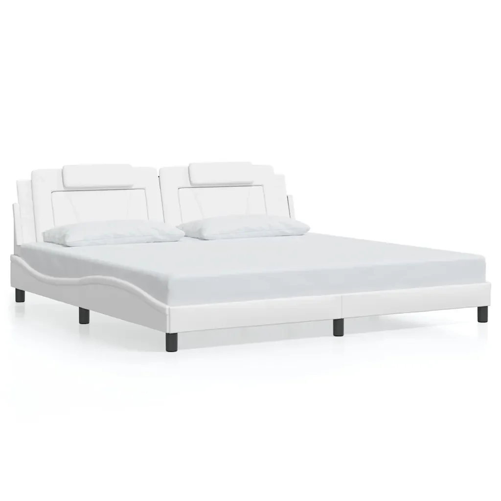 Letto matrimoniale | Letto per adulti | Giroletto Viana senza Materasso Bianco 200x200 cm in Similpelle