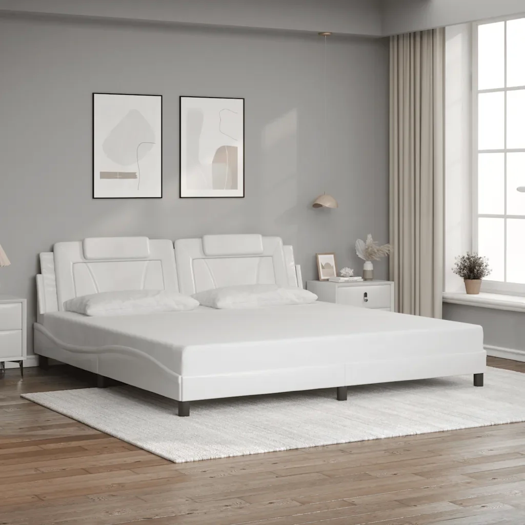Letto matrimoniale | Letto per adulti | Giroletto Viana senza Materasso Bianco 200x200 cm in Similpelle - Image 2