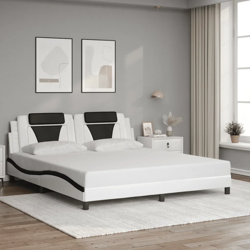 Letto matrimoniale | Letto per adulti | Giroletto Viana senza Materasso Bianco e Nero 180x200 cm in Similpelle - Image 2