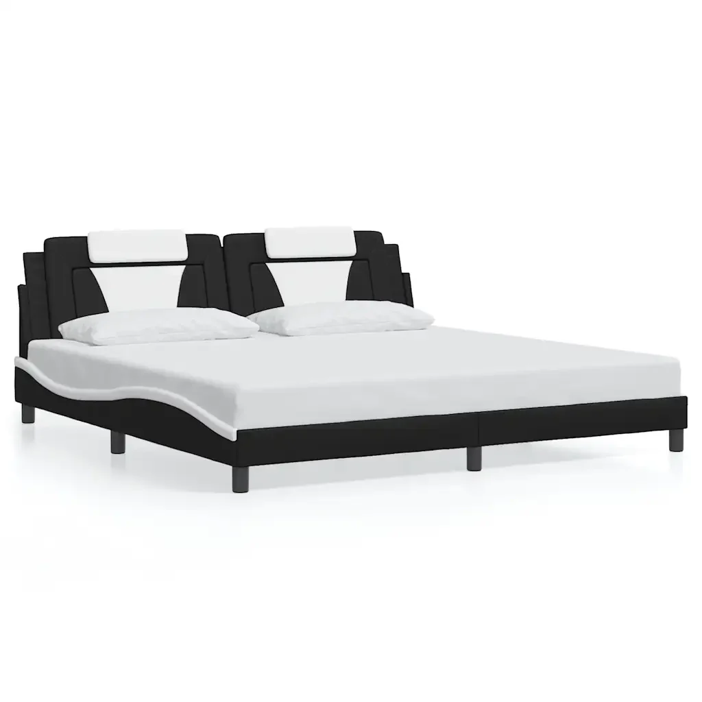 Letto matrimoniale | Letto per adulti | Giroletto Viana senza Materasso Bianco e Nero 200x200 cm in Similpelle