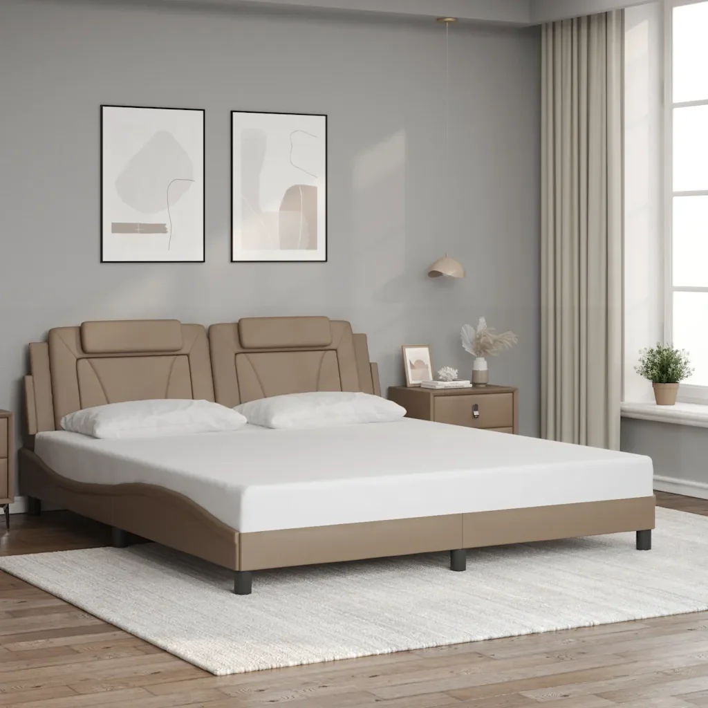 Letto matrimoniale | Letto per adulti | Giroletto Viana senza Materasso Cappuccino 180x200 cm in Similpelle - Image 2