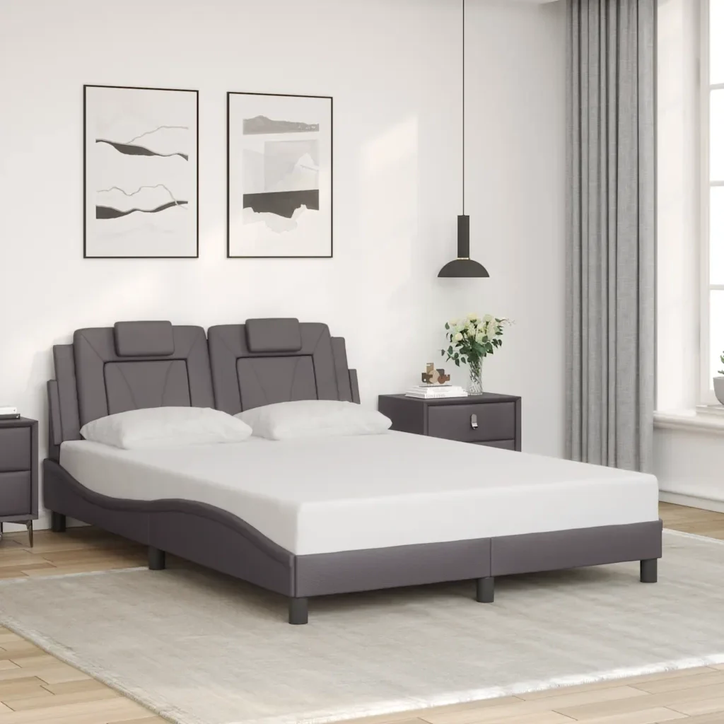 Letto matrimoniale | Letto per adulti | Giroletto Viana senza Materasso Crema 120x200 cm in Similpelle - Image 2