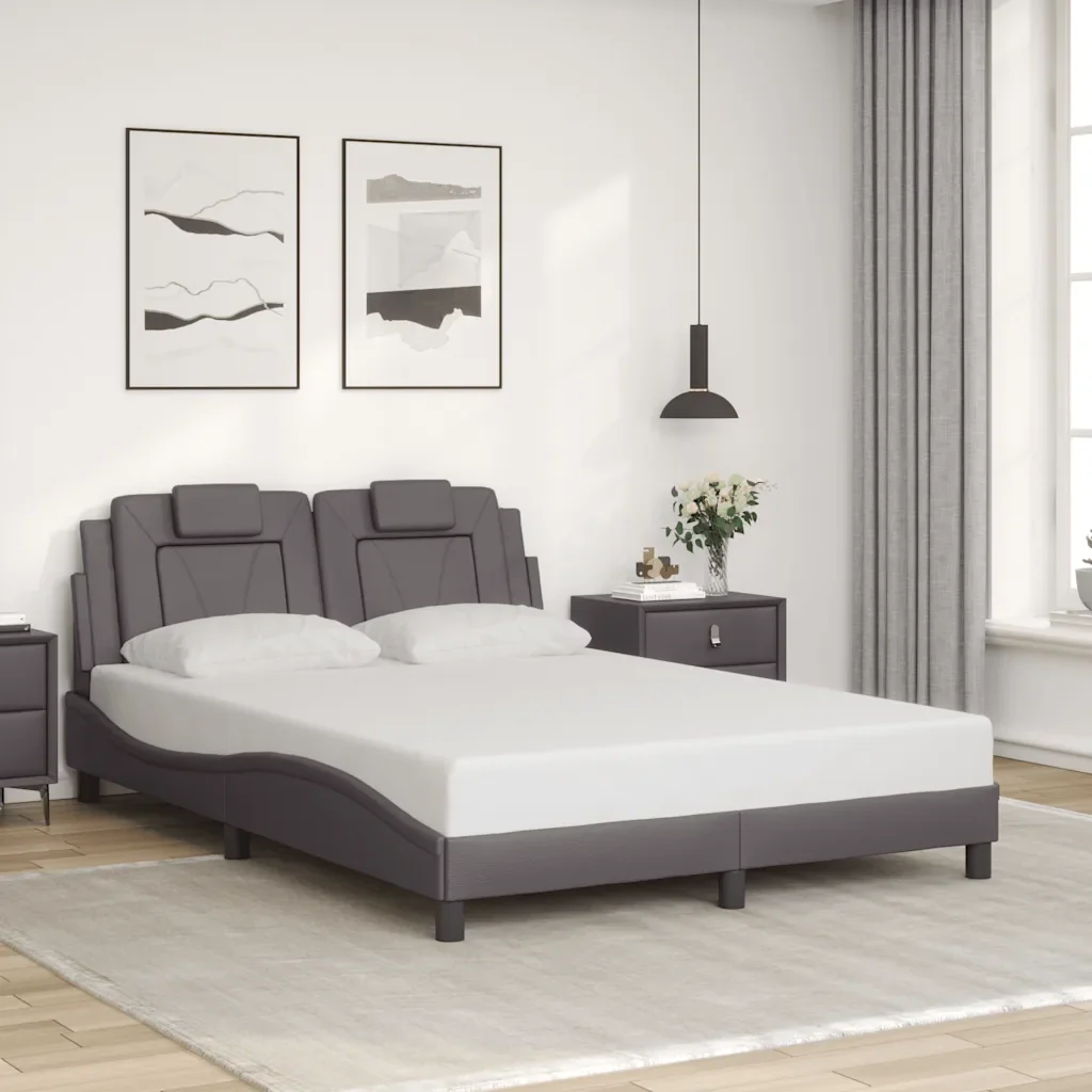 Letto matrimoniale | Letto per adulti | Giroletto Viana senza Materasso Crema 140x190 cm in Similpelle - Image 2