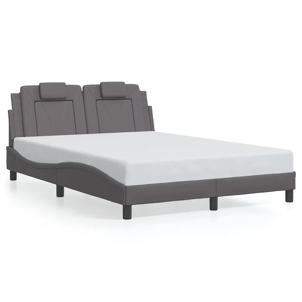 Letto matrimoniale | Letto per adulti | Giroletto Viana senza Materasso Grigio 140x200 cm in Similpelle