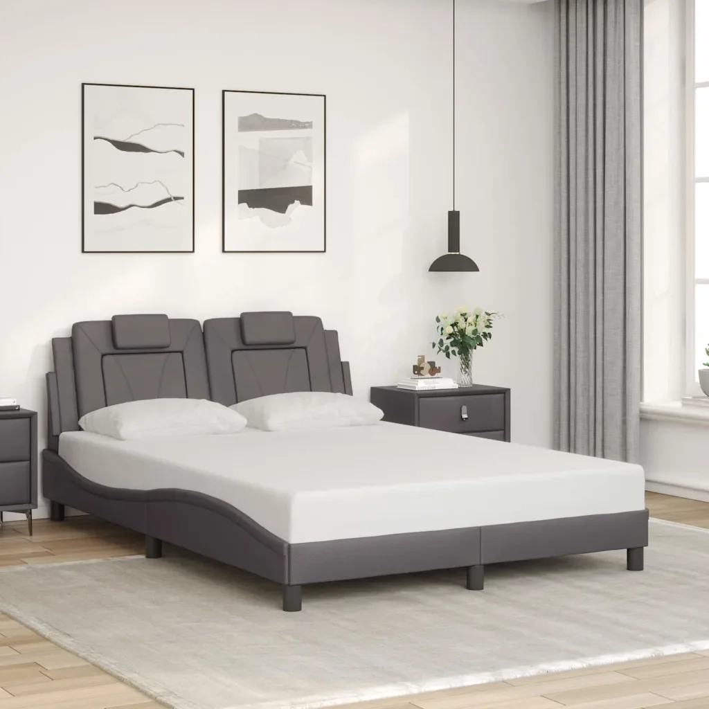 Letto matrimoniale | Letto per adulti | Giroletto Viana senza Materasso Grigio 140x200 cm in Similpelle - Image 2
