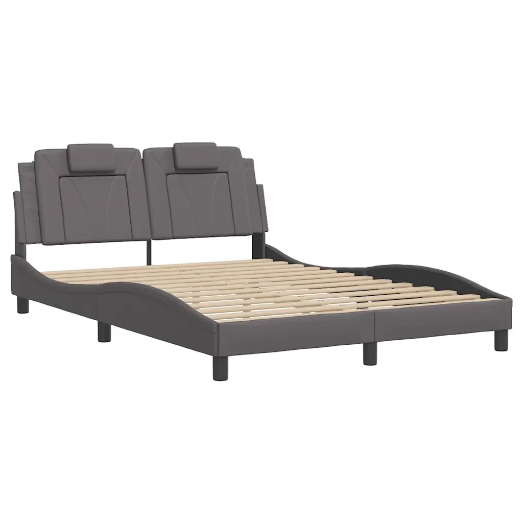 Letto matrimoniale | Letto per adulti | Giroletto Viana senza Materasso Grigio 140x200 cm in Similpelle - Image 4