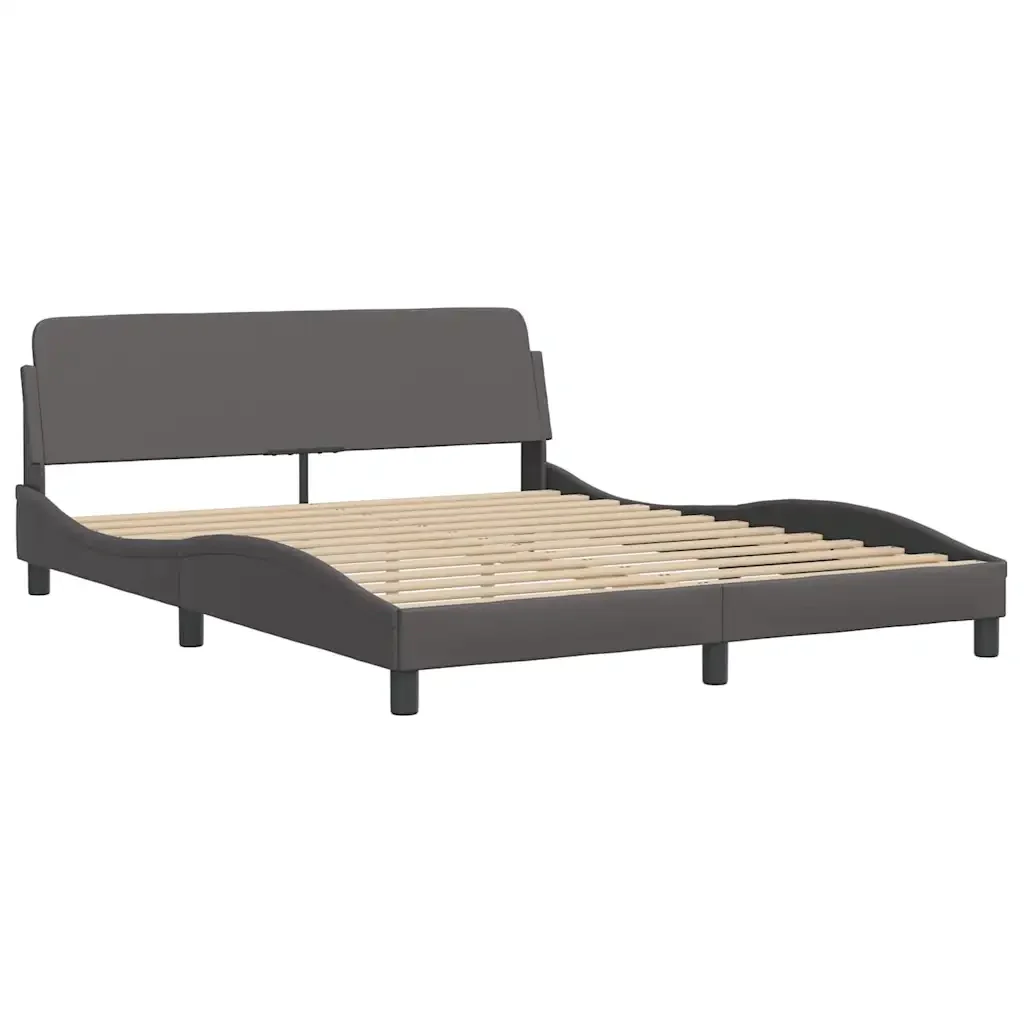 Letto matrimoniale | Letto per adulti | Giroletto Viana senza Materasso Grigio 160x200 cm in Similpelle - Image 5