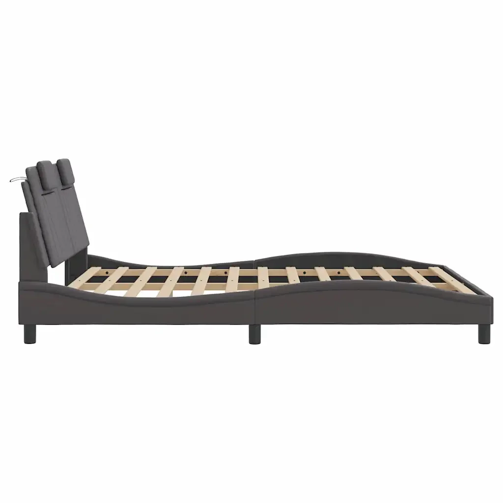 Letto matrimoniale | Letto per adulti | Giroletto Viana senza Materasso Grigio 160x200 cm in Similpelle - Image 7