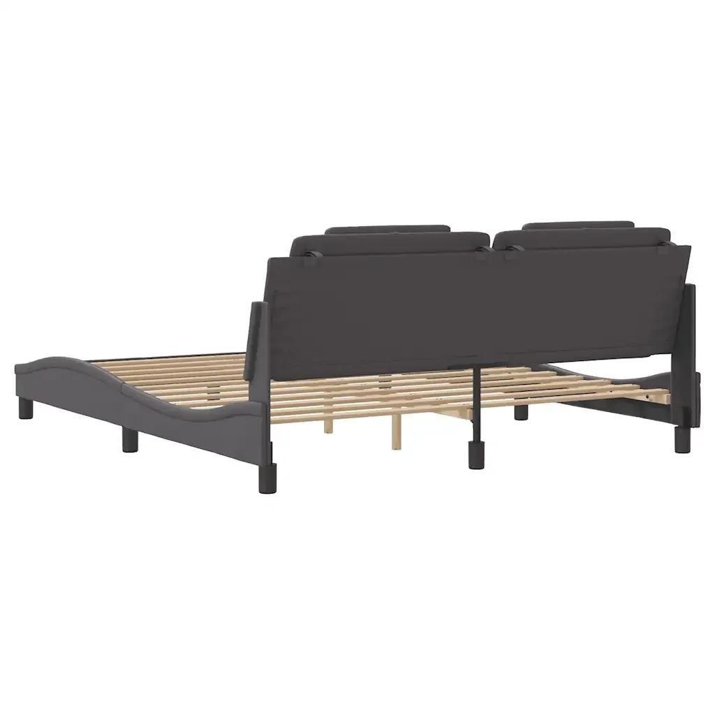 Letto matrimoniale | Letto per adulti | Giroletto Viana senza Materasso Grigio 180x200 cm in Similpelle - Image 6
