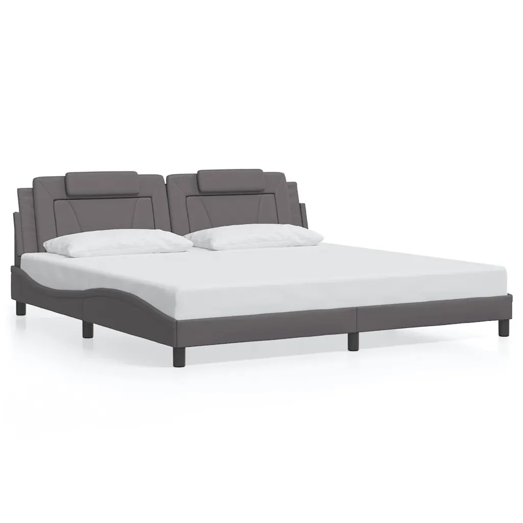 Letto matrimoniale | Letto per adulti | Giroletto Viana senza Materasso Grigio 200x200 cm in Similpelle