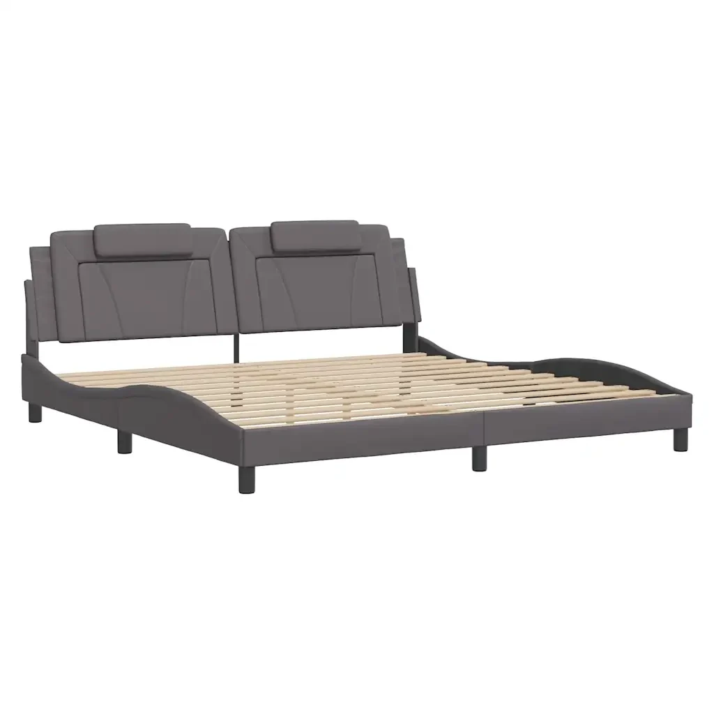 Letto matrimoniale | Letto per adulti | Giroletto Viana senza Materasso Grigio 200x200 cm in Similpelle - Image 4