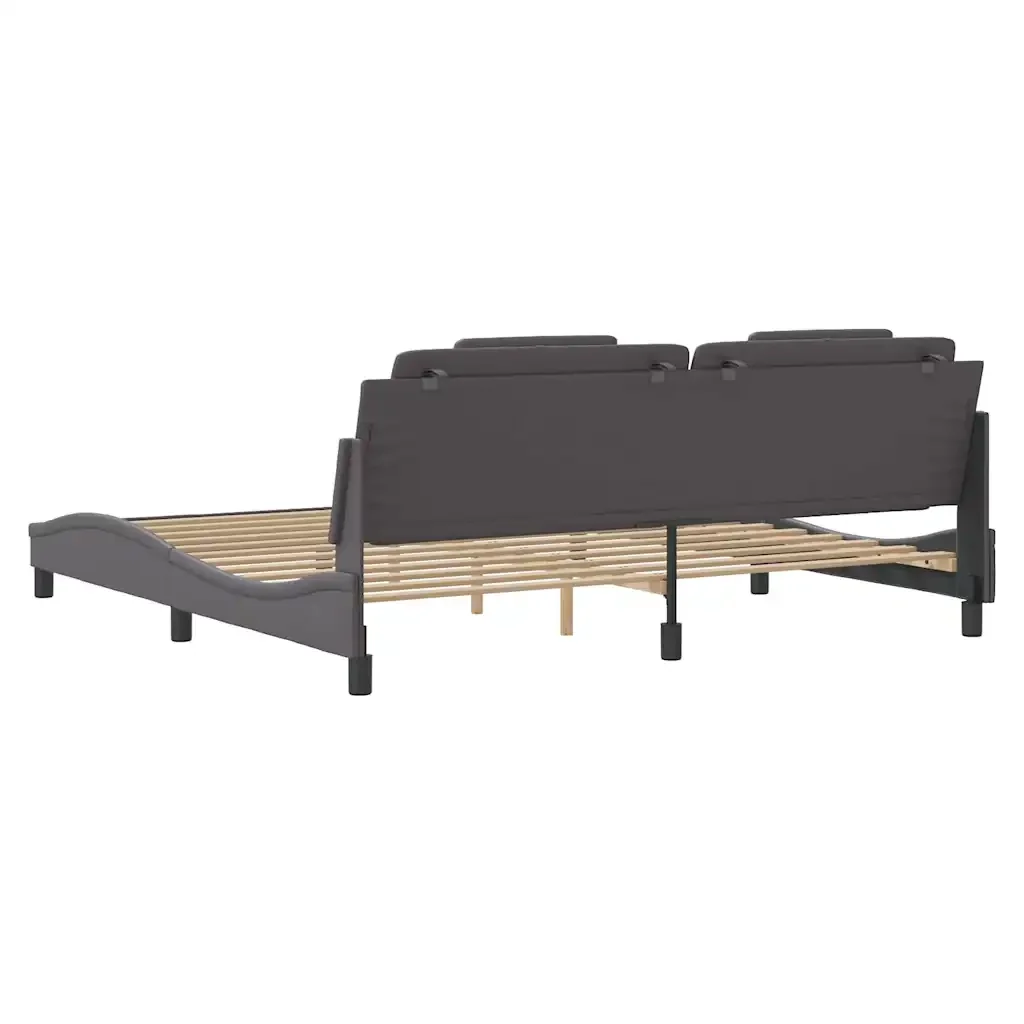 Letto matrimoniale | Letto per adulti | Giroletto Viana senza Materasso Grigio 200x200 cm in Similpelle - Image 6