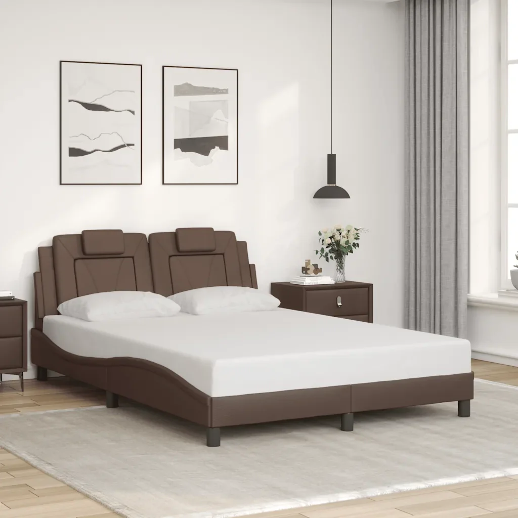 Letto matrimoniale | Letto per adulti | Giroletto Viana senza Materasso Marrone 120x200 cm in Similpelle - Image 2