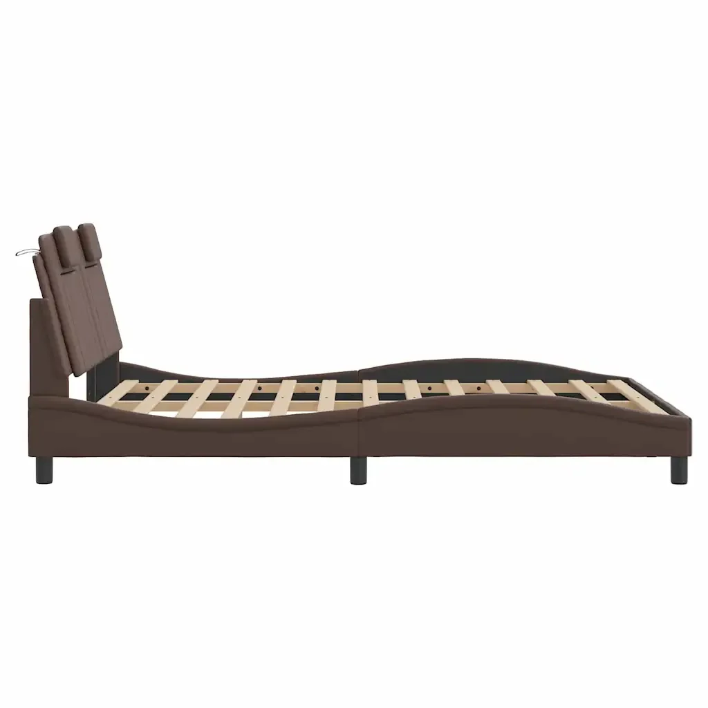 Letto matrimoniale | Letto per adulti | Giroletto Viana senza Materasso Marrone 120x200 cm in Similpelle - Image 7