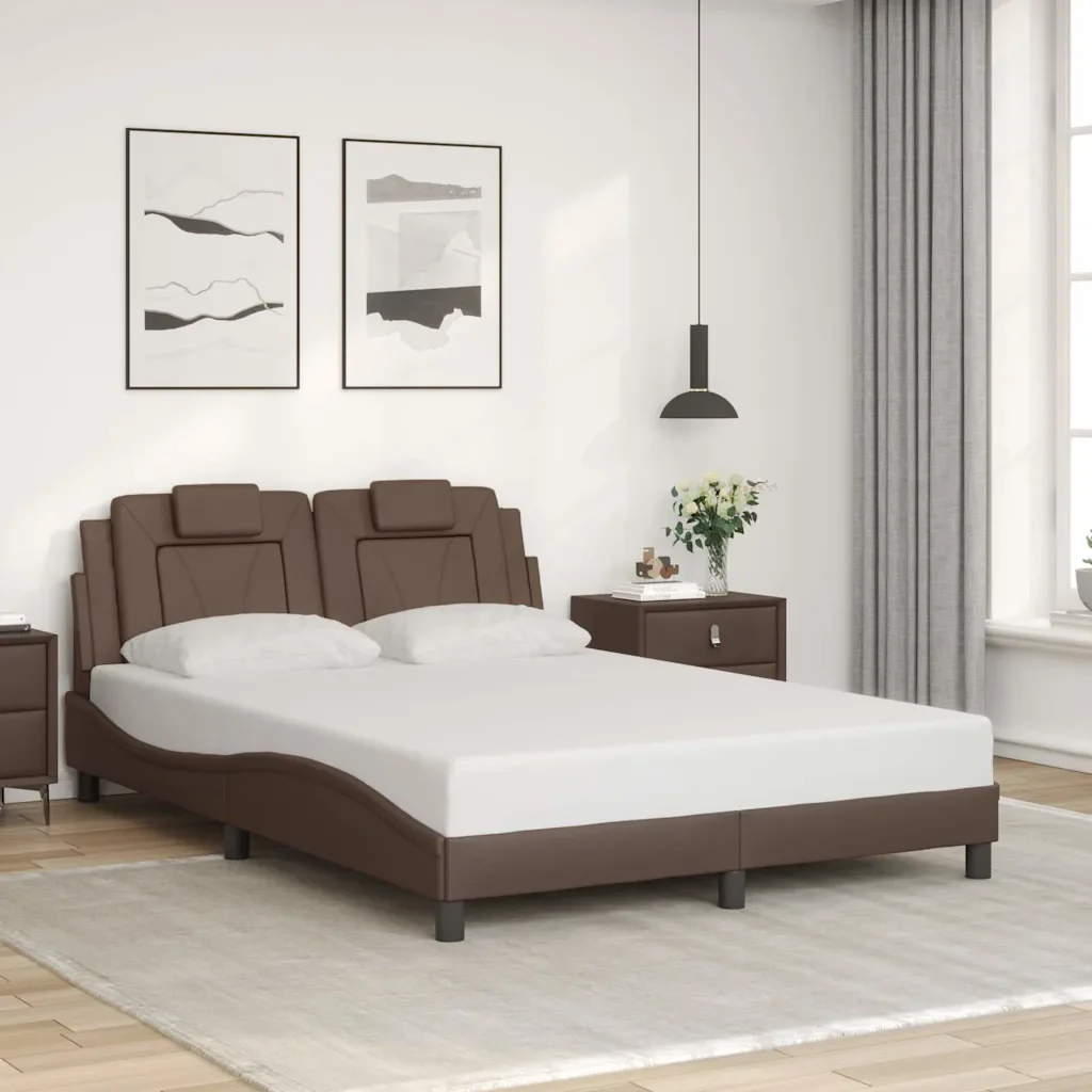 Letto matrimoniale | Letto per adulti | Giroletto Viana senza Materasso Marrone 140x190 cm in Similpelle - Image 2