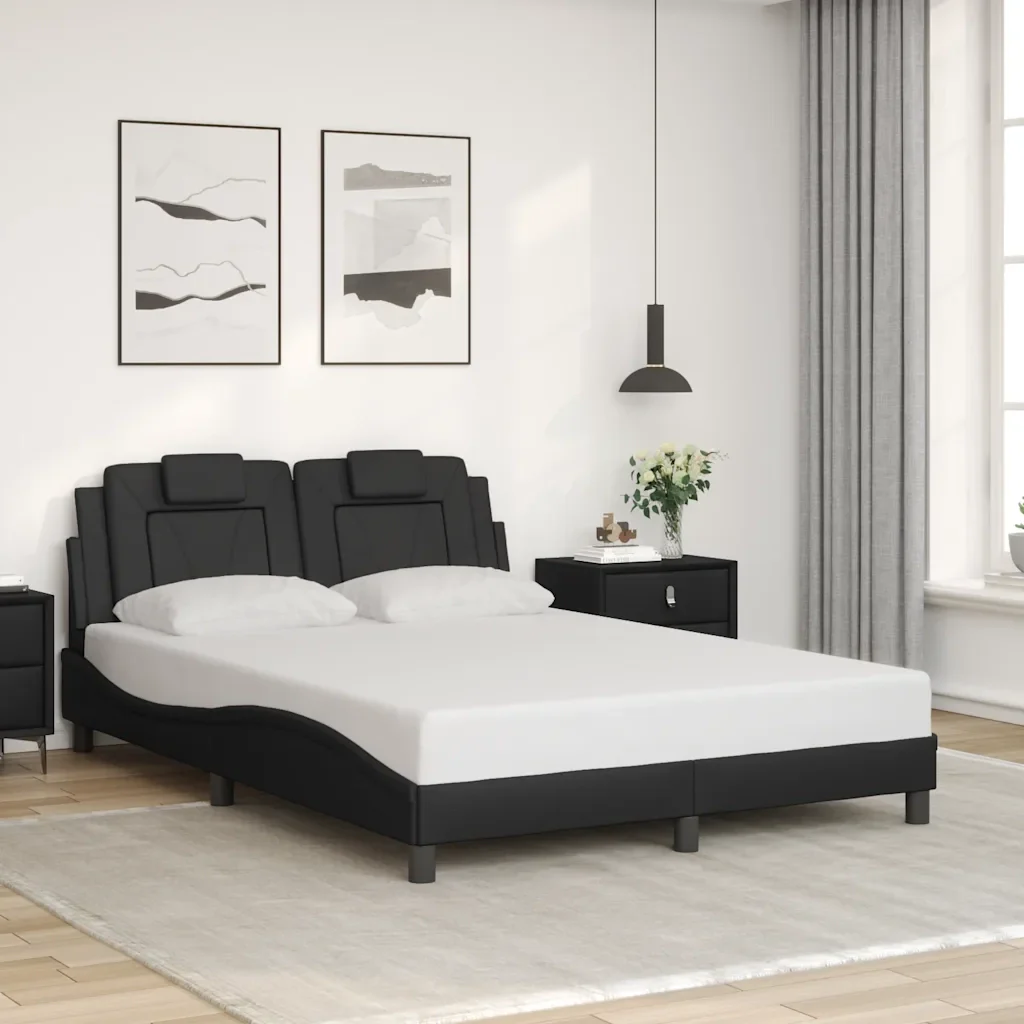 Letto matrimoniale | Letto per adulti | Giroletto Viana senza Materasso Nero 140x200 cm in Similpelle - Image 2