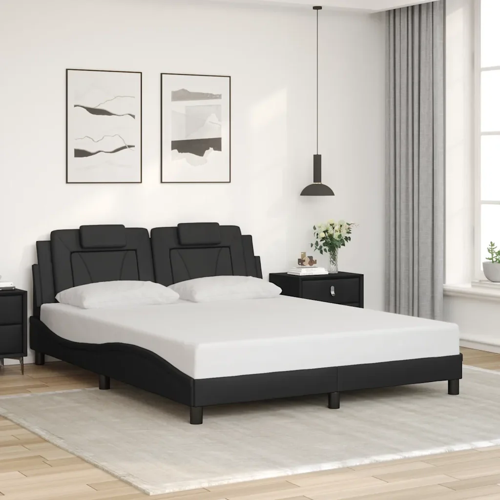 Letto matrimoniale | Letto per adulti | Giroletto Viana senza Materasso Nero 160x200 cm in Similpelle - Image 2