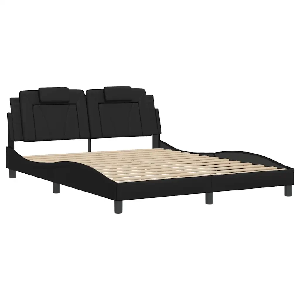 Letto matrimoniale | Letto per adulti | Giroletto Viana senza Materasso Nero 160x200 cm in Similpelle - Image 3