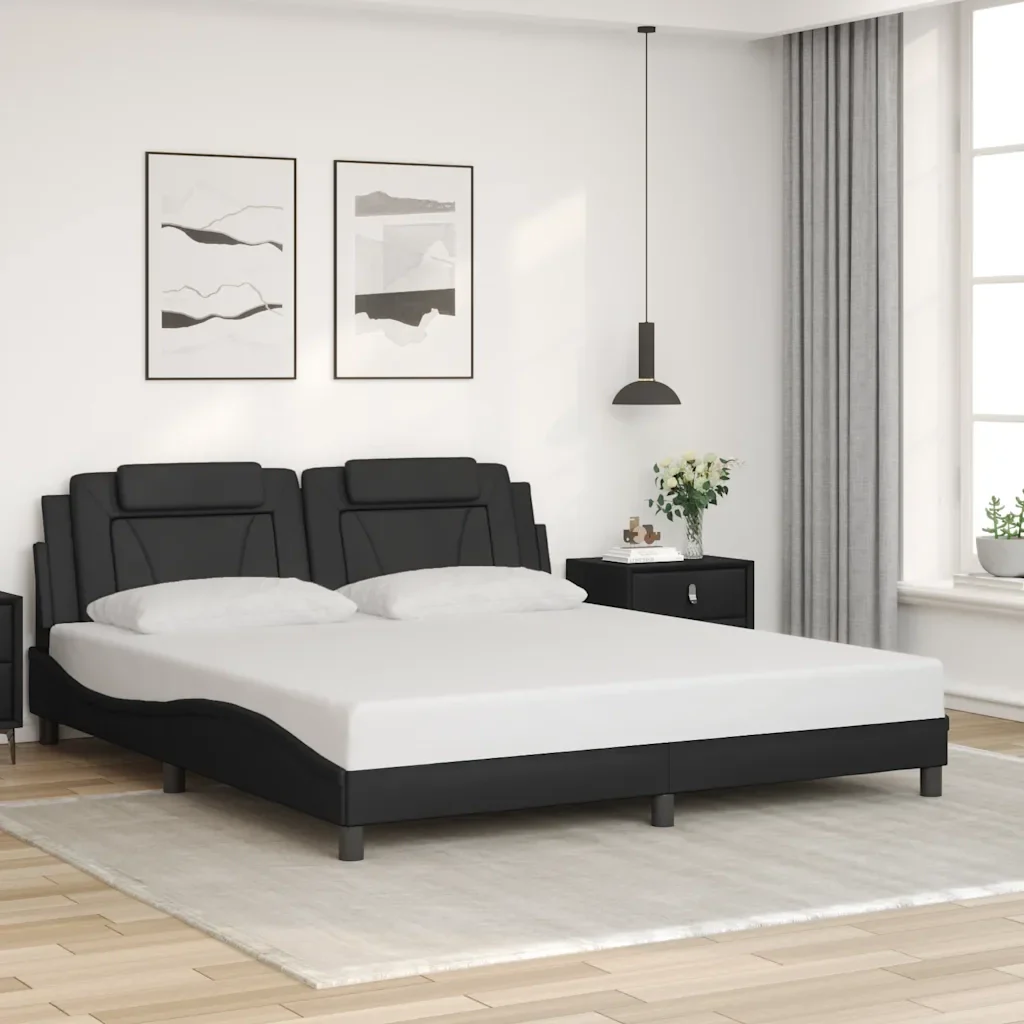 Letto matrimoniale | Letto per adulti | Giroletto Viana senza Materasso Nero 180x200 cm in Similpelle - Image 2