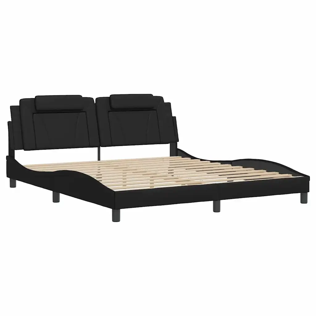 Letto matrimoniale | Letto per adulti | Giroletto Viana senza Materasso Nero 180x200 cm in Similpelle - Image 3