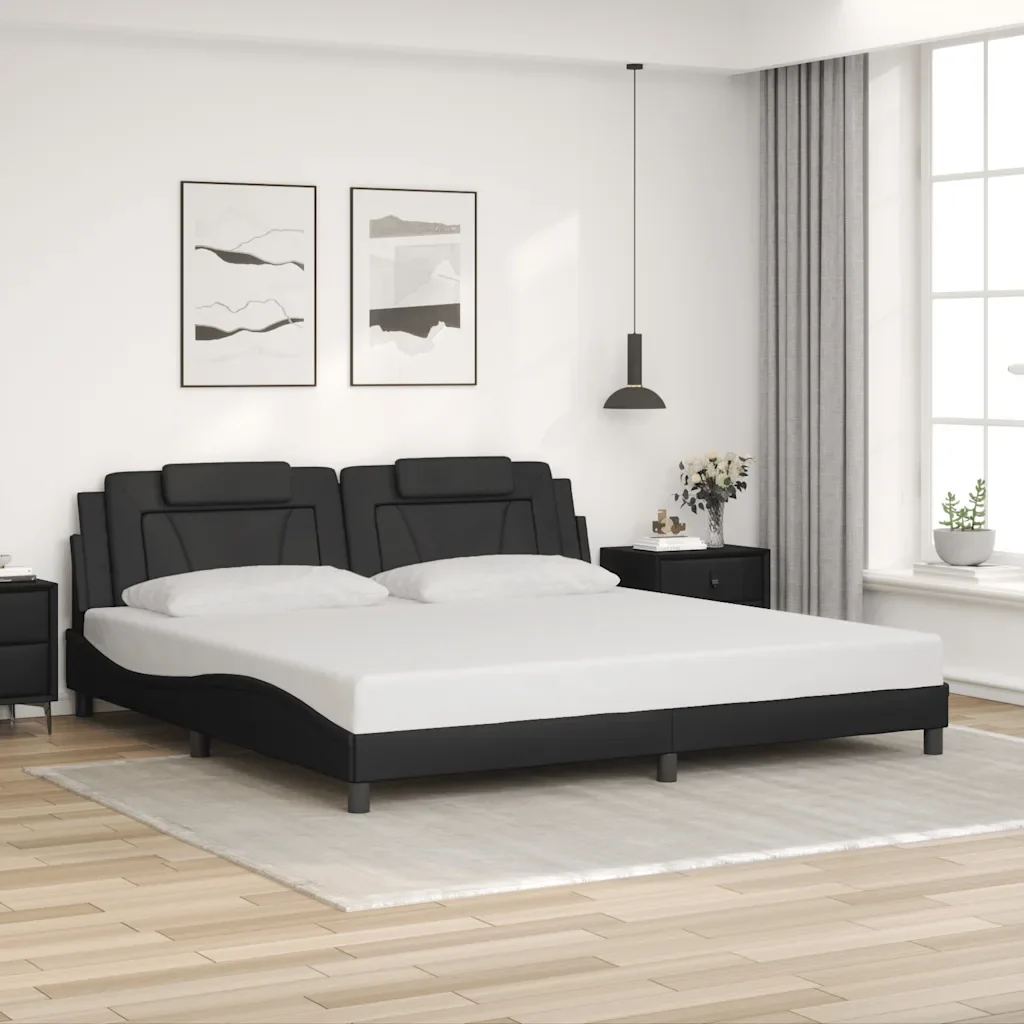 Letto matrimoniale | Letto per adulti | Giroletto Viana senza Materasso Nero 200x200 cm in Similpelle - Image 2