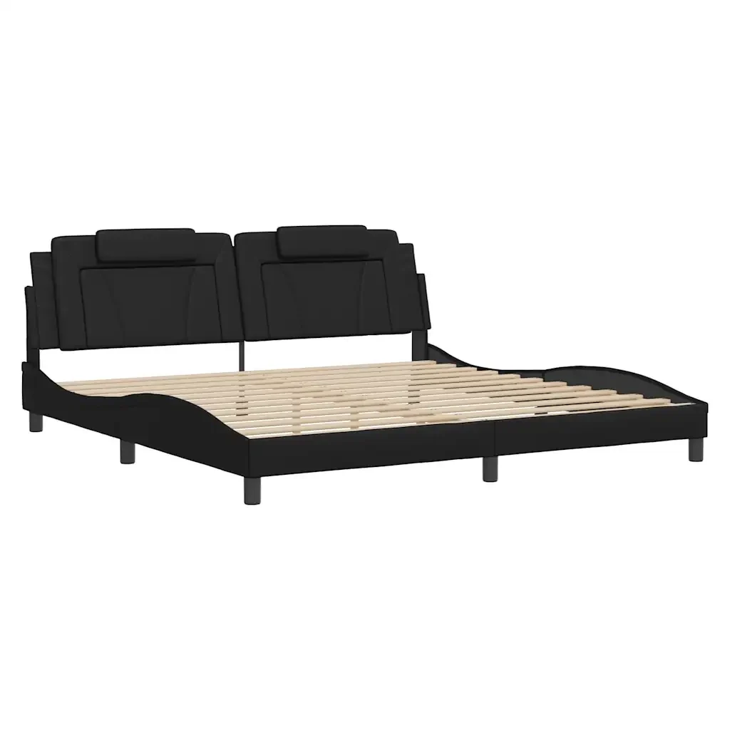 Letto matrimoniale | Letto per adulti | Giroletto Viana senza Materasso Nero 200x200 cm in Similpelle - Image 3